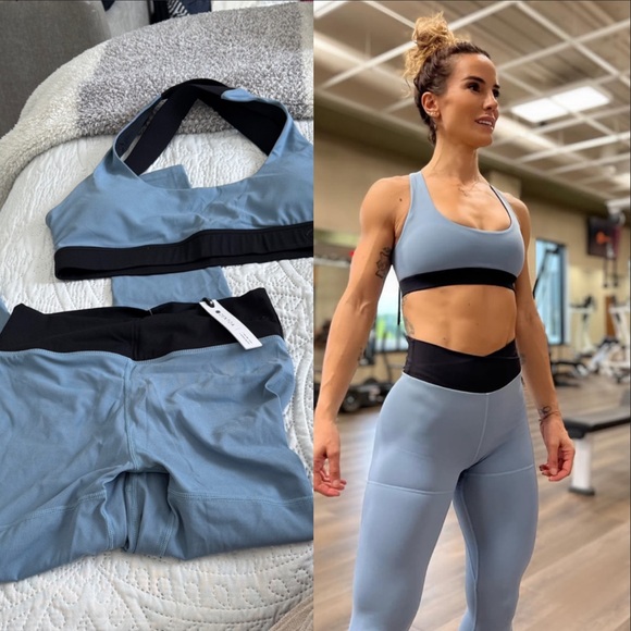 NWT ZENTOA Blue and Black Sports Bra and Leggings Set size medium - Picture 1 of 10